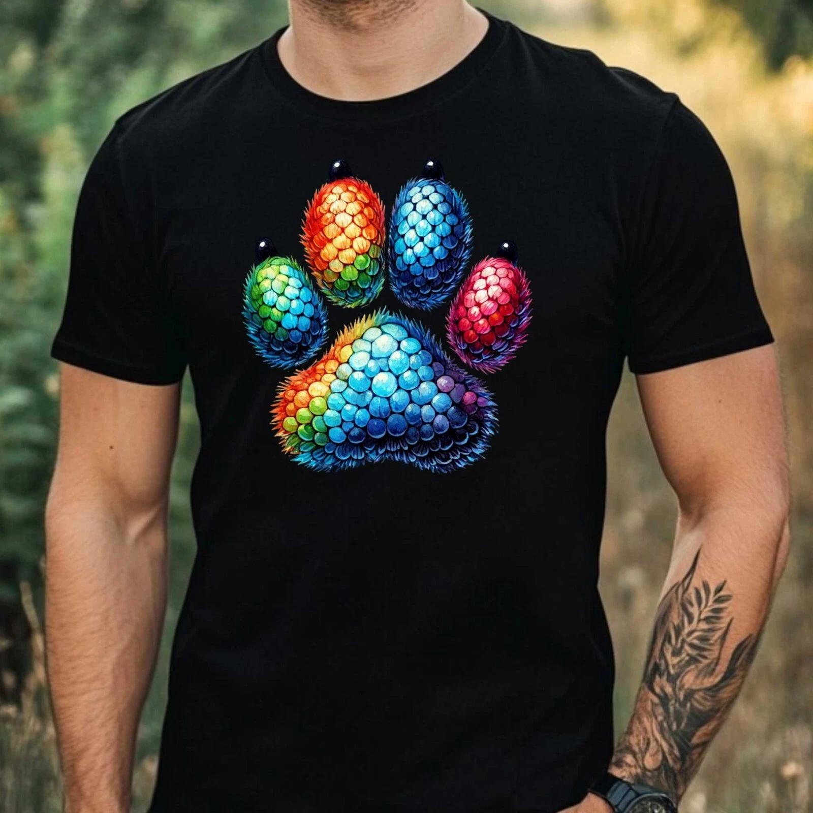 T-Shirt Herren Bunter Tierpfotenabdruck Motiv Baumwolle Größe XS bis 5XL XS