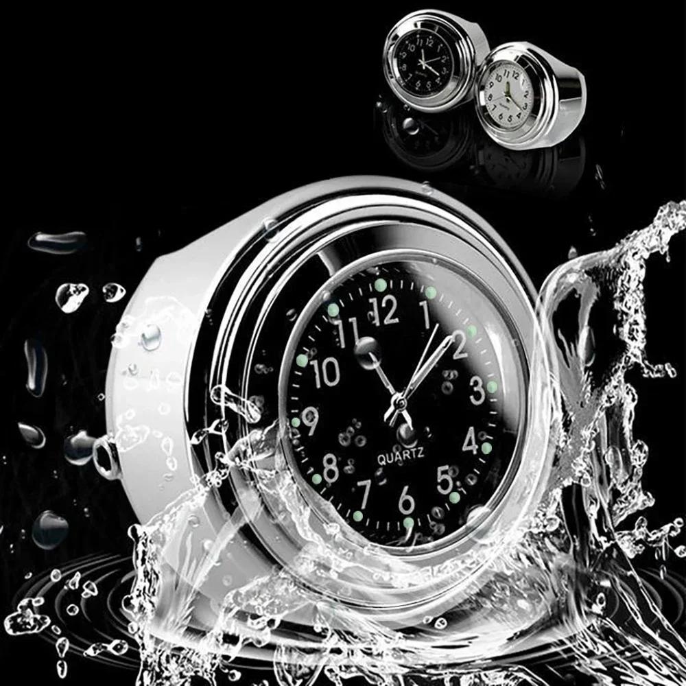 Universal 7/8 "Waterproof Chrome Motorcycle Bike Handlebar Mount Quartz Clock Watch Aluminum Luminous Clock Moto Black Amagi