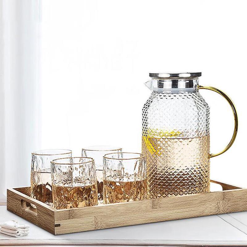 Hammered Glass Cold Water Pitcher with Stainless Steel Lid