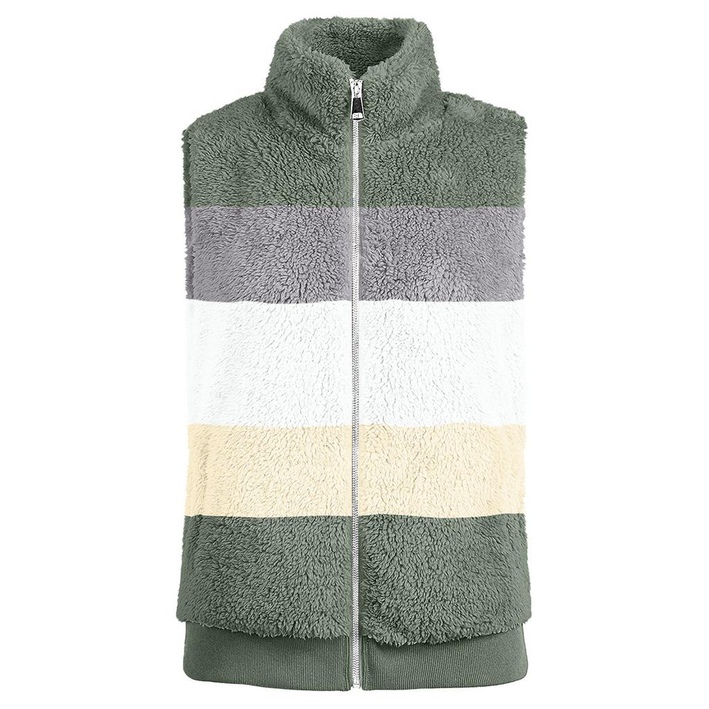 Lockere Plüschweste für Damen, mehrfarbig, Patchwork, ärmellos, mit Reißverschluss