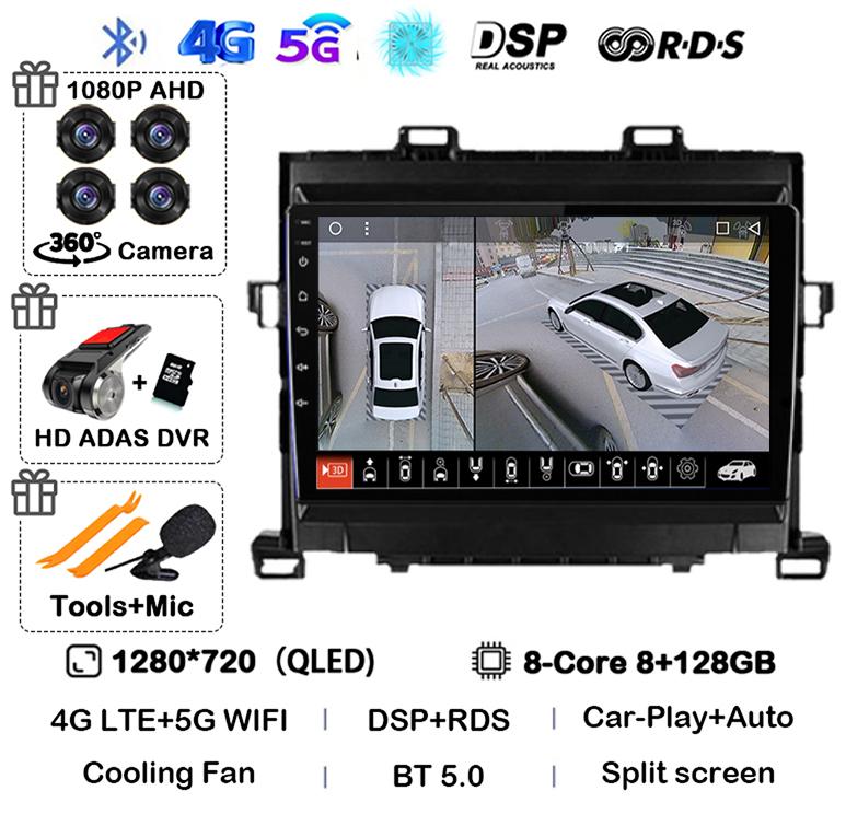 Android 14 Carplay Auto  For Toyota Alphard H20 2008-2012 2013 2014 Car Radio GPS Stereo Multimedia Player Head Unit WIFI+4G DSP