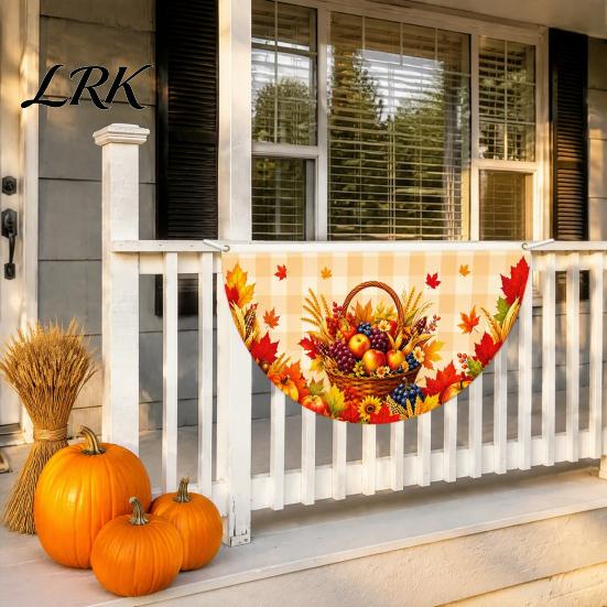 Fall Door Hanging Banner Bunting Fan Flag for Outside, 1.5 X 3ft Turkey Pumpkin Maple Holiday Window Ornaments Leaf Pattern Banner, Thanksgiving