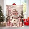Glam Style Pink Snowman with Christmas Gifts Print Flannel Throw Blanket-All Seasons Mixed Color Knitted Polyester Multipurpose
