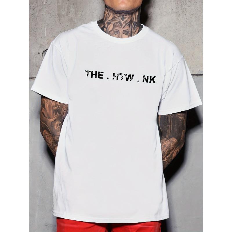 

European sizes Plus Size Men s Letters Graphic Print T-shirt For Summer, Trendy Casual Leisurewear Tees For Males 4XL білий