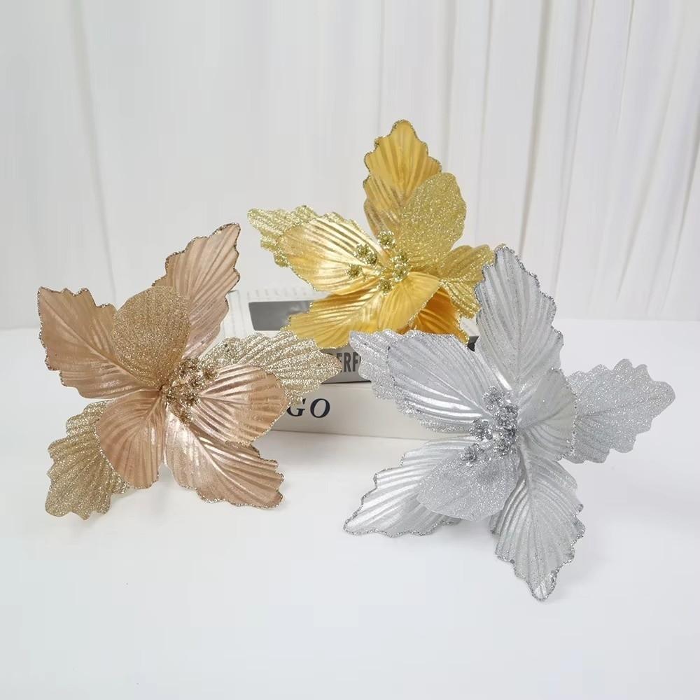 Glossy Fabric Christmas Tree Flowers Bright Color Christmas Tree Decoration  Store Display