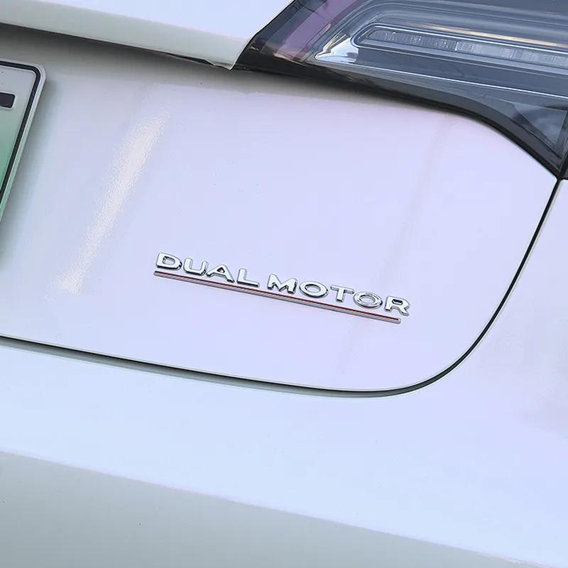 Dual motor underline letter badge For Tesla Model Y 3 X S Car Styling High Performance Trunk badge sticker Chrome black red