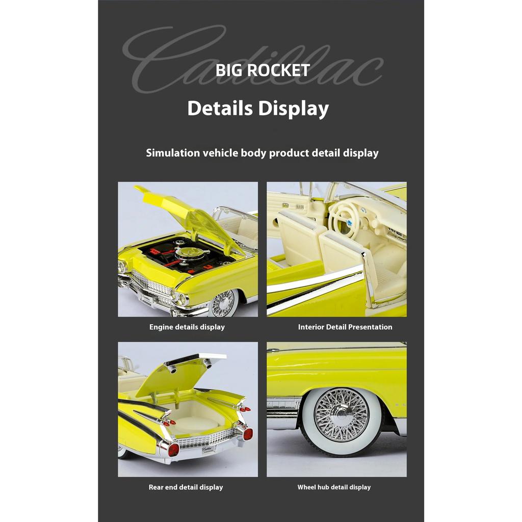 1/24 1959 Cadillac Eldorado Retro Sports Car Model Simulation Sound and Light Tire Suspension Collection Ornaments