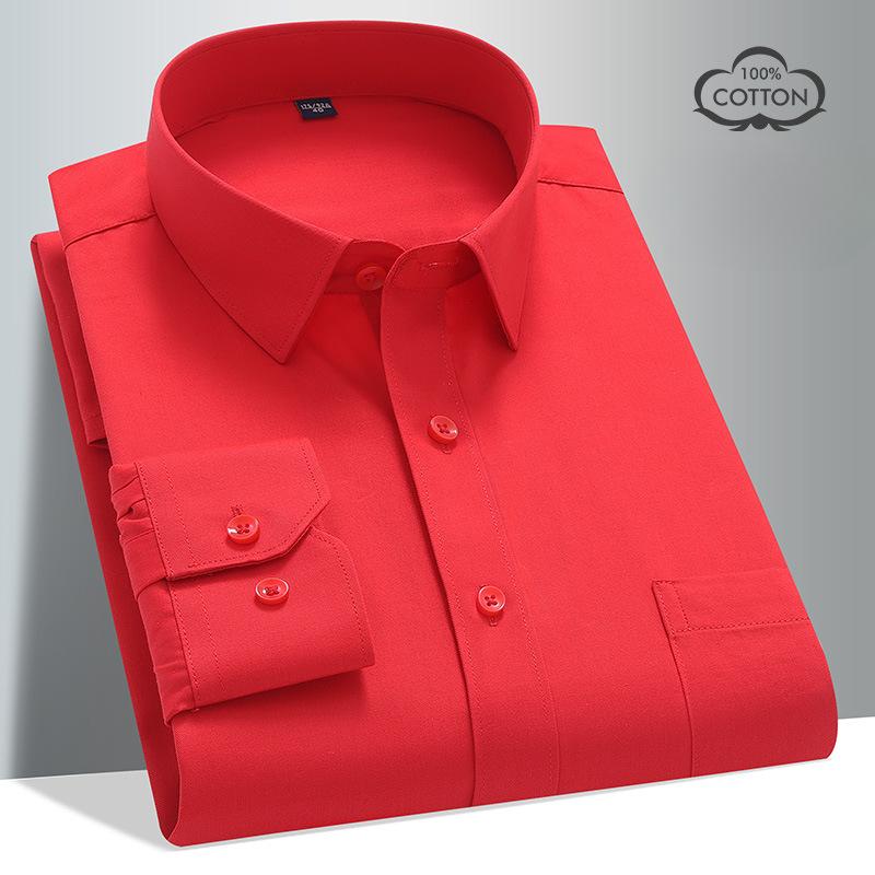 8XL Solid Color Classic Striped Shirts Men Long Sleeve Formal Office Business White Blue 100 Cotton Long Sleeve Shirt for Men