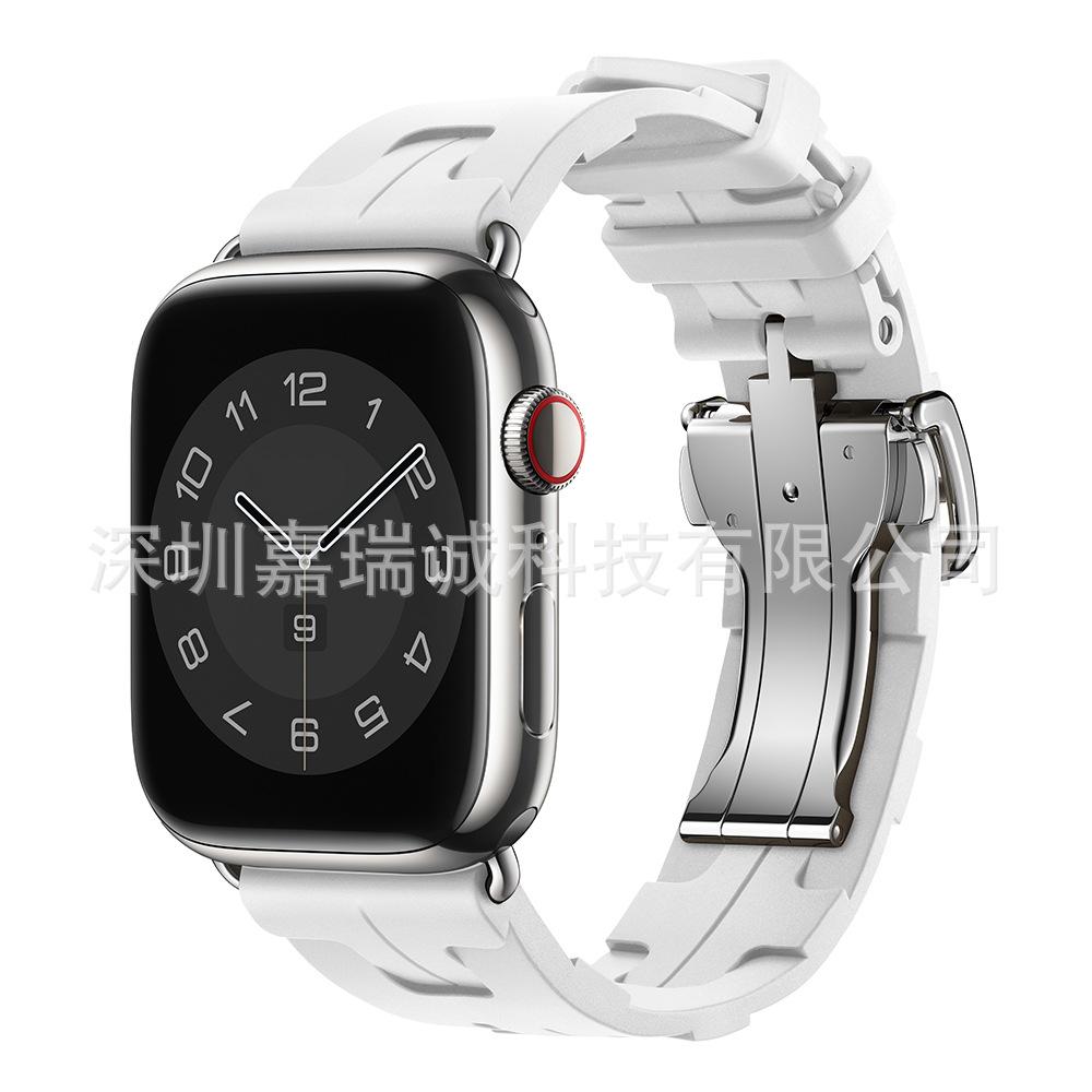 Original Soft Rubber Strap for Apple Watch Band 49mm 45mm 41mm 44mm 42mm 38mm Metal Buckle Bracelet for IWatch