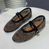 Luxus Kristall Strass Fischernetz Ballerinas Frau Markendesign Nieten Mesh Mary Jane Schuhe Damen Sommer Slipper Übergröße 42