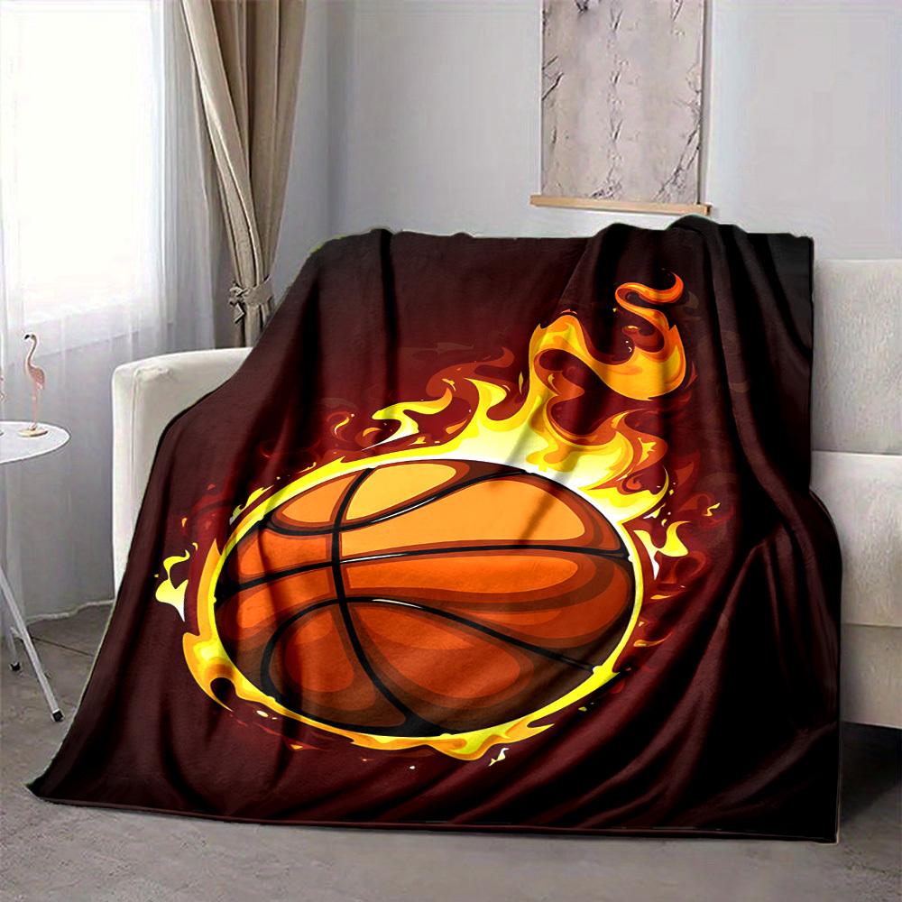 1pc Basketball Fire Blanket, Lightweight Flannel Throw Blanket for Sofa, Bed, Travel, Camping, Living Room, Office, Couch047