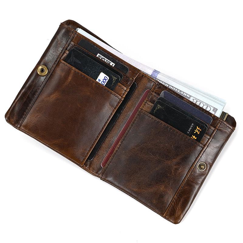 Premium Oil Wax Leather Bi-fold Wallet with Coin Pocket & Multiple Card Slots