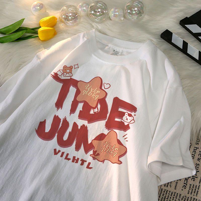 Retro Rose Short sleeved T-shirt Women's Loose Top Summer Top Half-sleeve