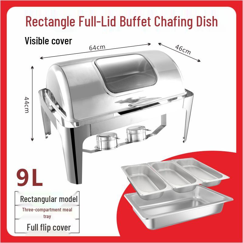 Gold-Plated Stainless Steel Chafing Dish with Glass Lid