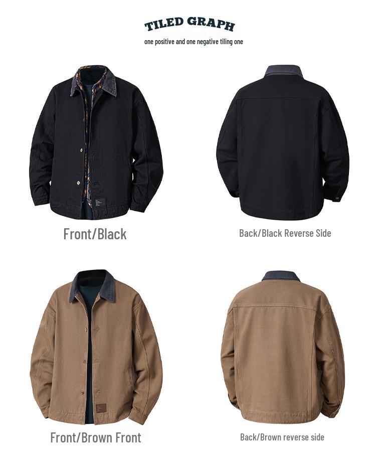 Wszechstronna męska kurtka casual z klapami: Modny, Luźny, Prosty, Z metką, Odpowiedni na jesień/zimę, Opcjonalna podszewka.