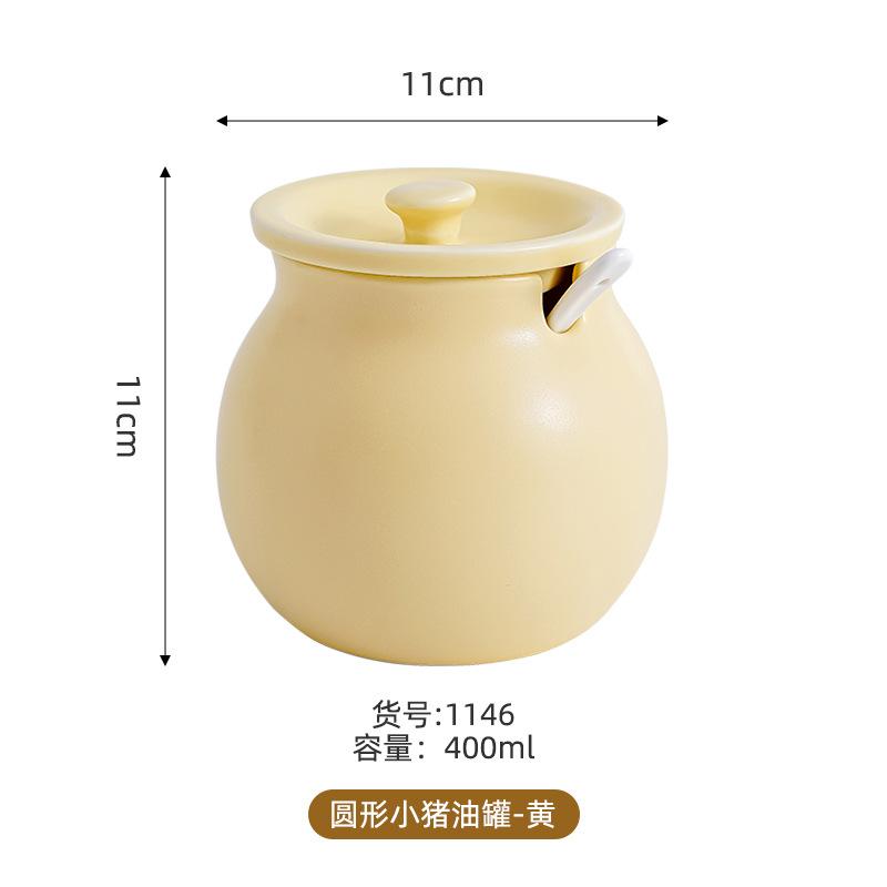 Ceramic Lard Jar with Spoon Multi Purpose Kitchen Spice Storage Container for Home Use