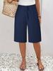 Women's Mid Waist Solid Color Drawstring Casual Wide Leg Knee Length Bermuda Shorts Capri Pants