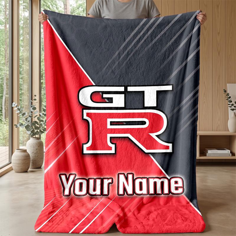 Nissan GT-R Custom Flannel Throw Blanket Print Your Name Text Soft Warm Blanket Holiday Present