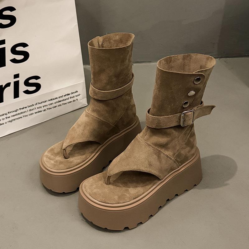 thick-soled cool boots women's summer new small toe high-top sandals heightening muffin short boots