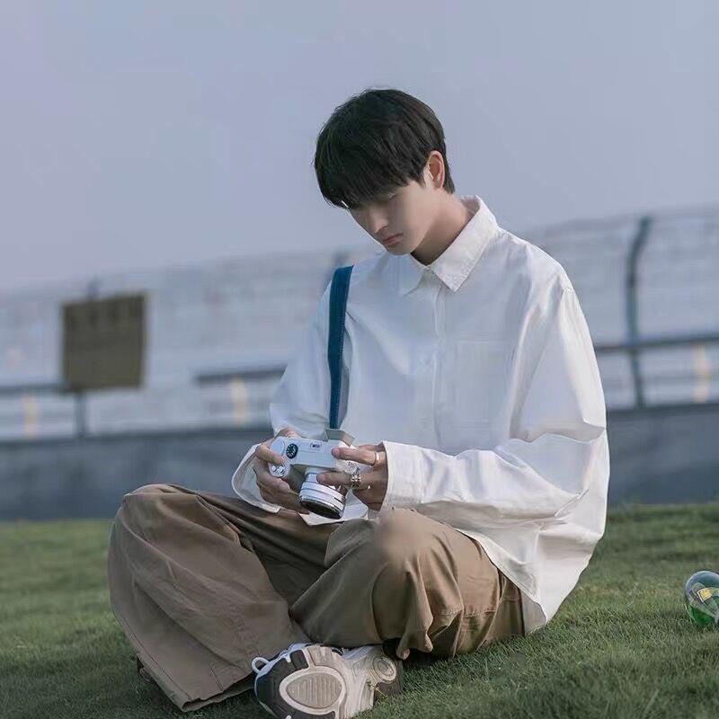 Japanese-Style Boys' White Long-Sleeve Casual Shirt for Spring/Autumn