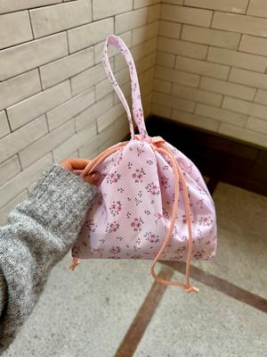 Korean Ins Floral Print Drawstring Pouch Cute Cotton Makeup Bag Travel Organizer Tote Bag for Students