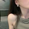 CinCin Fashion Metal Glossy Surface Oval Three-Dimensional Stud Earrings Female Niche Personality Fashionable Exaggerated Earrings 925 Silver Needle