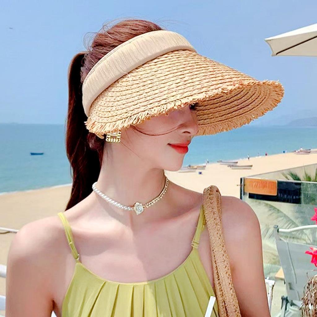 Empty Straw Hat Summer Sunscreen Hat Women's Small Face Big Brim Sun Hat Outdoor Hat New Straw Weaving