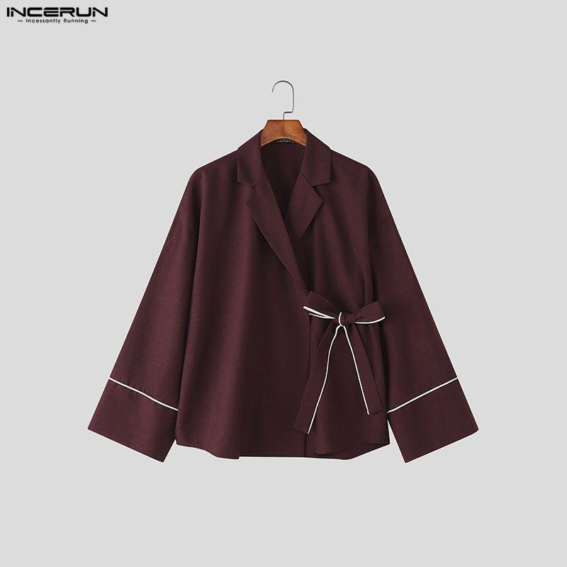 INCERUN Two Pieces Outfits Men Long Sleeve Kimono Shirt and Long Straight Pants Sets