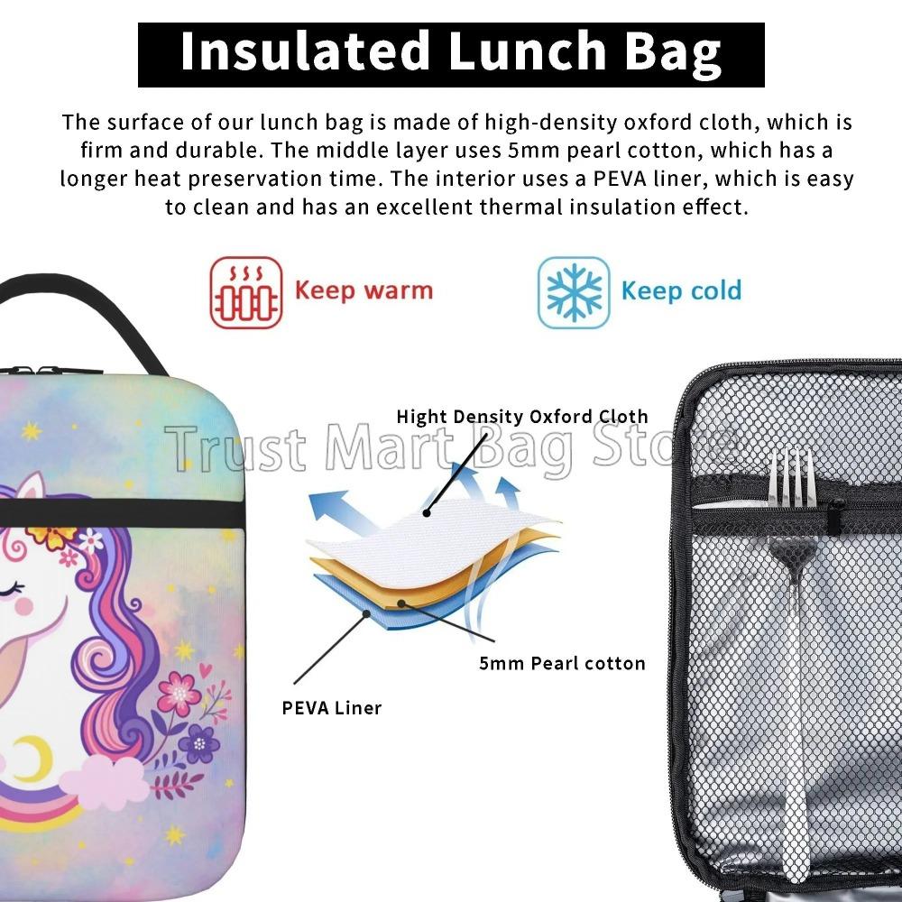 Cute Cartoon Unicorn Insulated Lunch Bag Waterproof Thermal Lunch Box Reusable Portable Cooler Bento Tote Bags for Women Girls