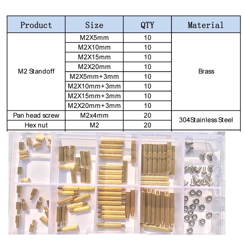 M2 M2.5 M3 M4 Hex Brass Standoff PCB Motherboard Spacer with Stainless Steel Cross Round Head Screw and Nut For PCB Assortment