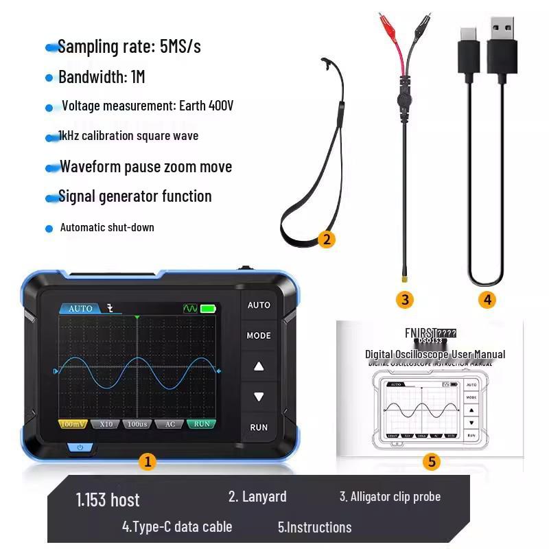 FNIRSI DSO153 Portable Multifunctional Digital Oscilloscope & Mini Signal Generator, 1MHz Bandwidth