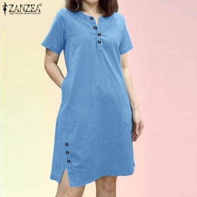 Women Summer O-neck Short Sleeve Casual Dress