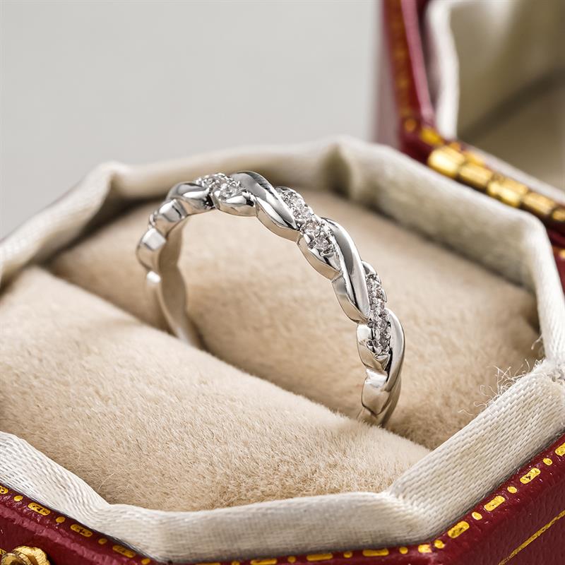 Huitan Thin Band Minialist Silver Color Ring for Women Twisty Design Inlaid Bright CZ Daily Versatile Finger Stackable Jewelry