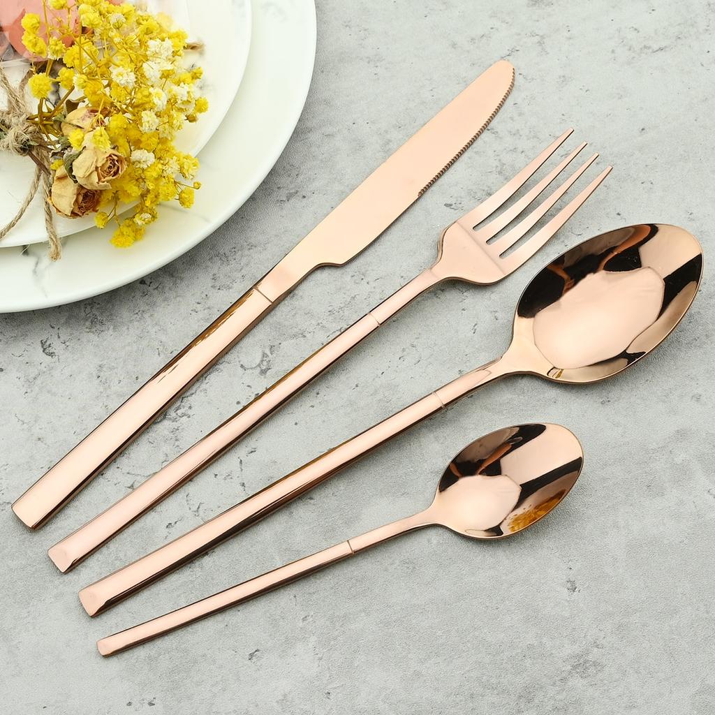 6People Stainless Steel Cutlery Set Knife Fork Tea Spoon Dinner Tableware Black Dinnerware Party Kitchen Flatware Silverware Set