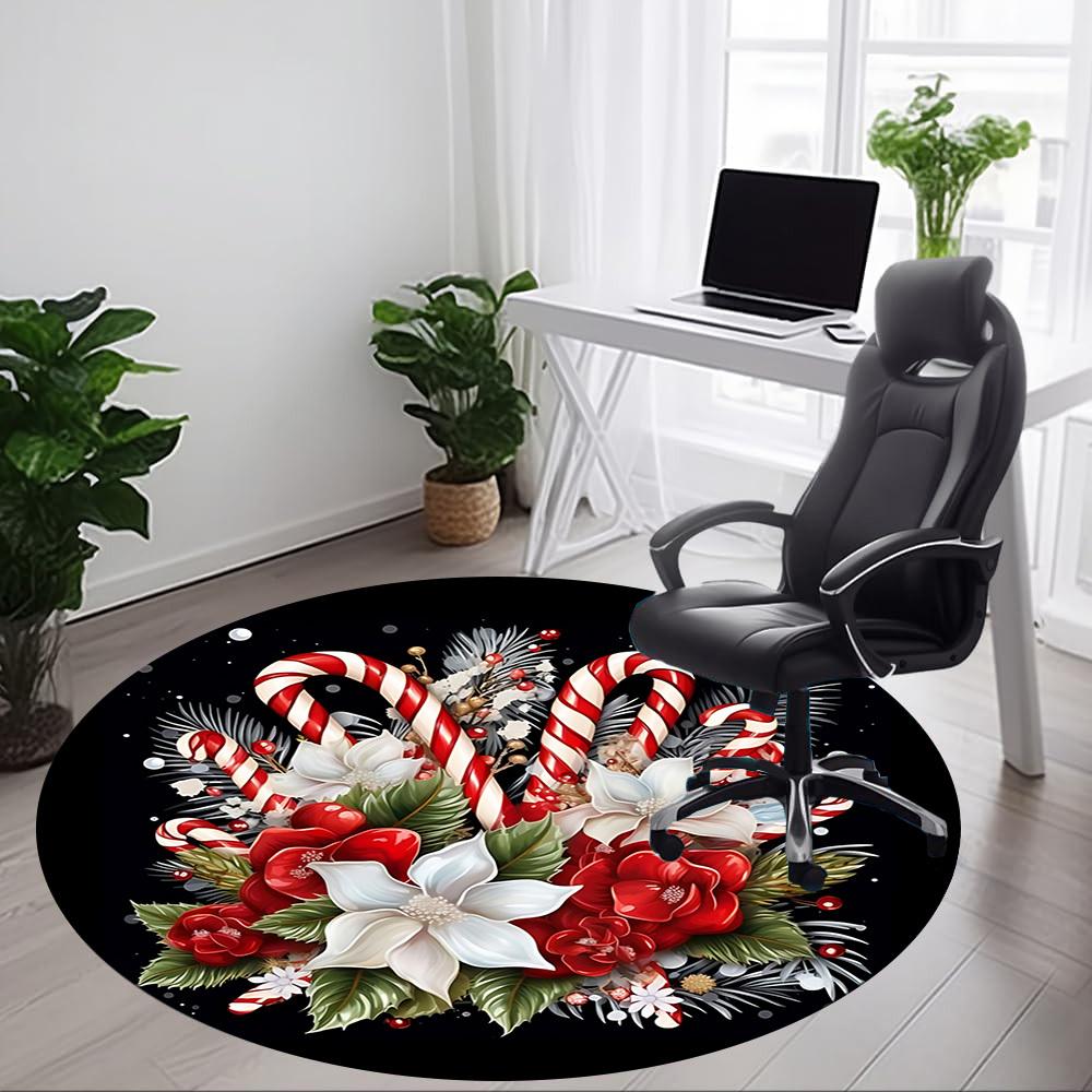 1pc Christmas wreath Chair Carpet for Office, Round Non Slip Durable Large Size Office Carpet, Suitable for Office