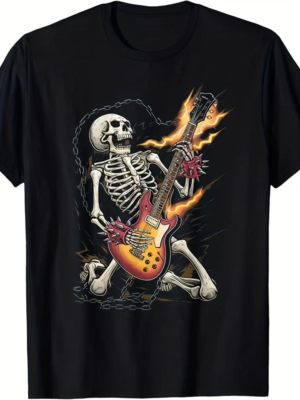Skeleton Guitarist Rock Star Graphic T-Shirt S разноцветный