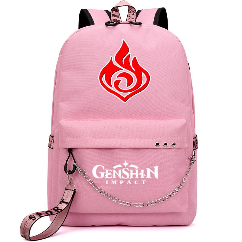 Batoh Anime Genshin Impact Usb Port Školní taška 3D vzor Batoh Student Teenagers Školní kniha Cestovní Laptop Mochilas