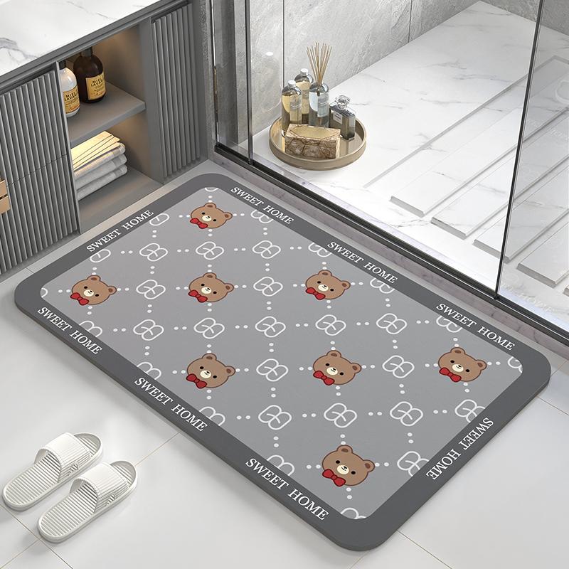 Alfombra absorbente de barro de diatomeas, alfombra de suelo para inodoro, alfombrilla para pies antideslizante de secado rápido para puerta de baño, alfombra suave para inodoro con dibujos animados y diseño bonito