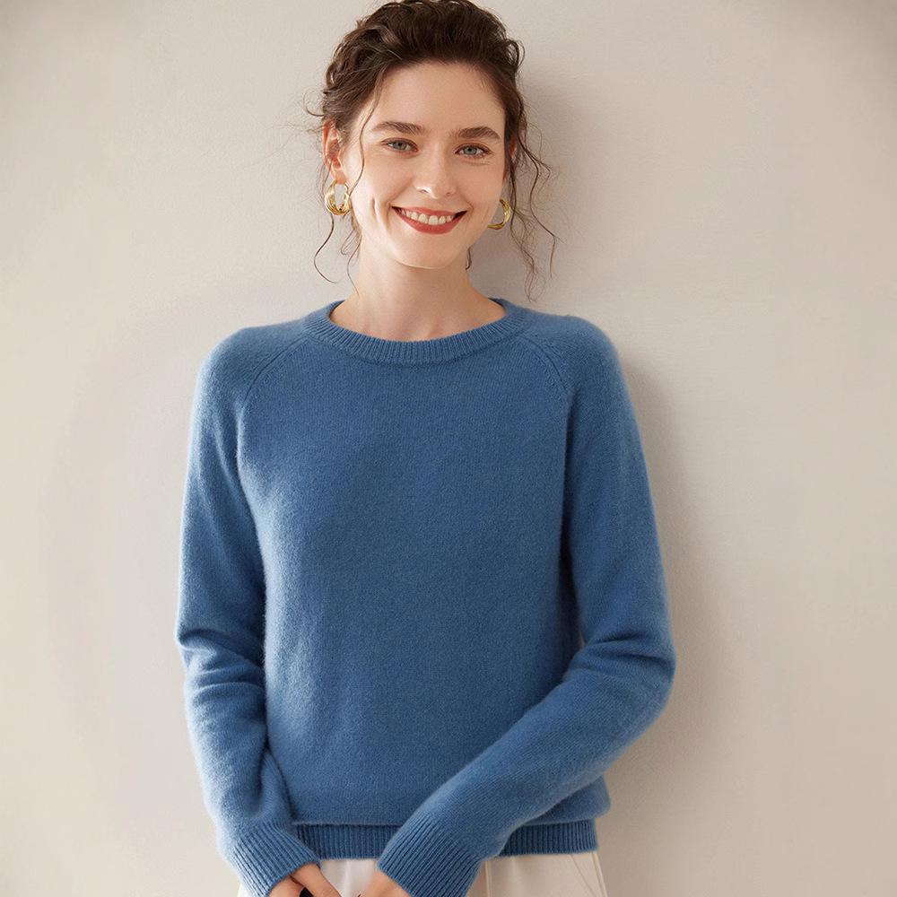 Women's Soft Cashmere Knit Long Sleeve Raglan Sweater - Warm, Loose, Comfortable, Versatile Layering Top