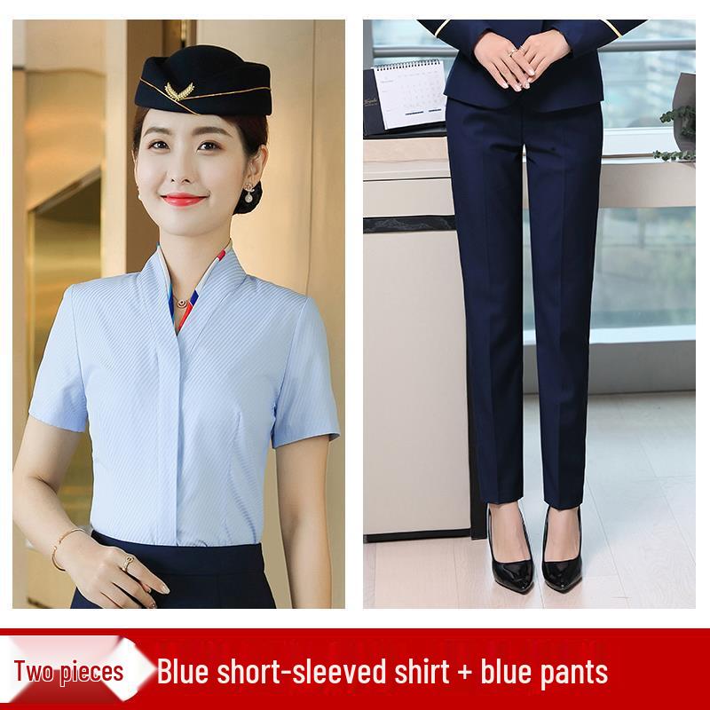 Women's White V-neck Professional Flight Attendant Shirt: Interview and Workwear Suit for Airline and Hotel Staff