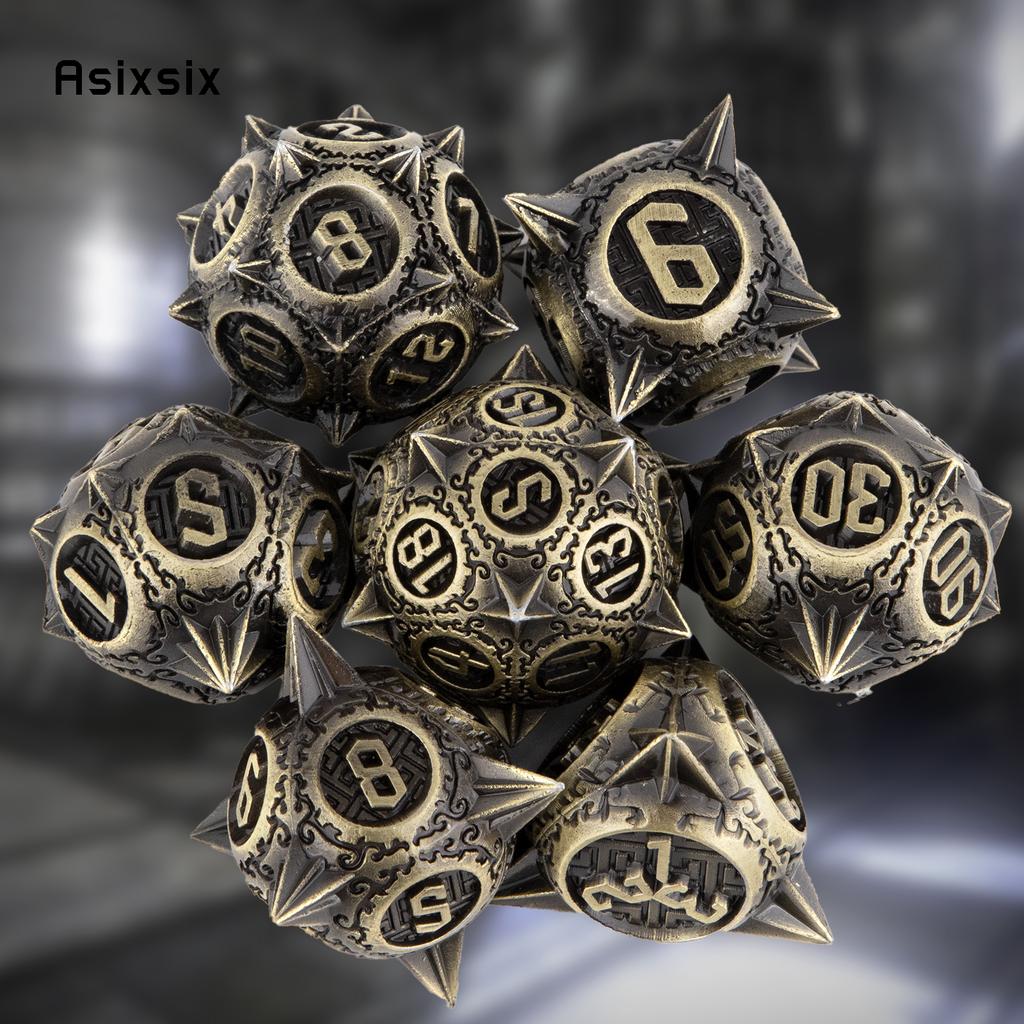 7 Pcs Yellow Meteor Hammer Metal Dice Solid Metal Polyhedral Dice Set Suitable For Role-Playing Dice PropBoard Game Gift