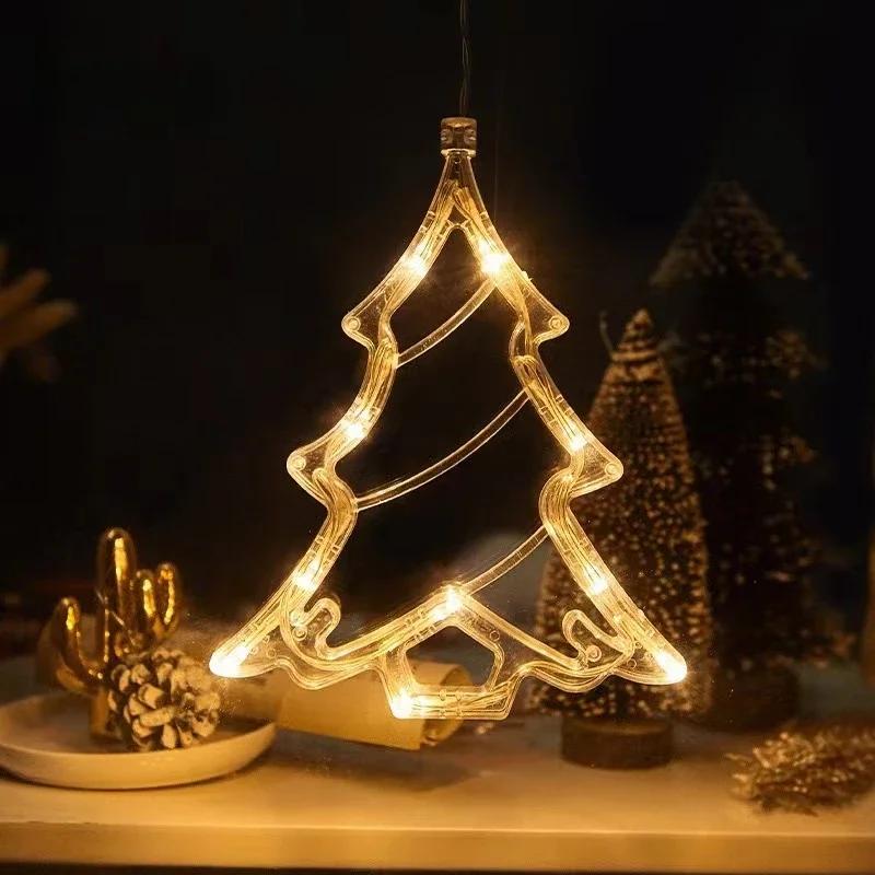 LED Weihnachten Saugnapf Lichter Weihnachtsmann Rehkitz Glocke Kiefer Stern Fenster Wand Feiertagsparty Heimdekoration Beleuchtung