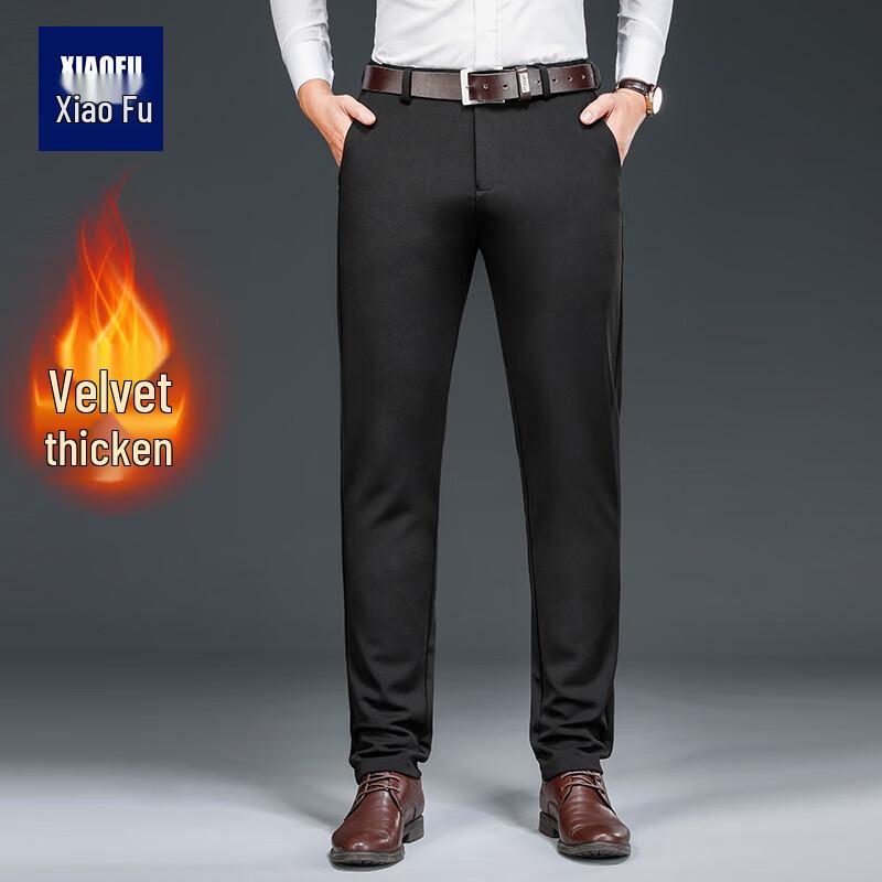 

Men s Fleece-Lined Loose Straight-Leg Casual Trousers 30