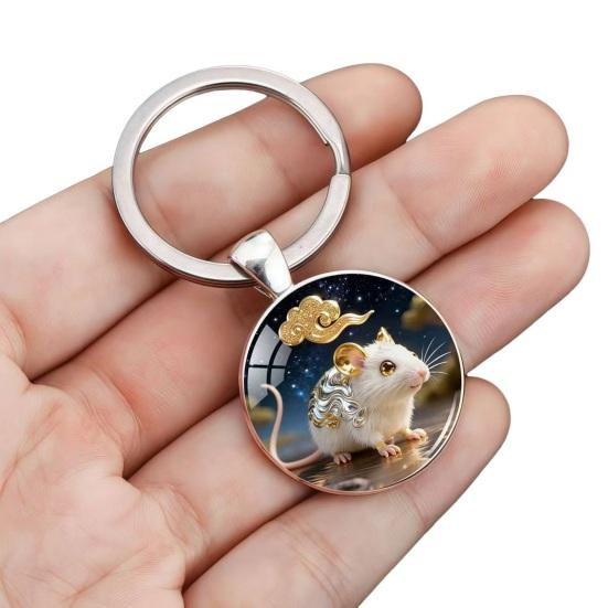 Brelok do kluczy ze znakiem zodiaku Kopuła szklana Brelok ze stopu cynku z tłem gwiaździstego nieba Złote zdobienia foliowe Uchwyt na klucze 12 znaków zodiaku