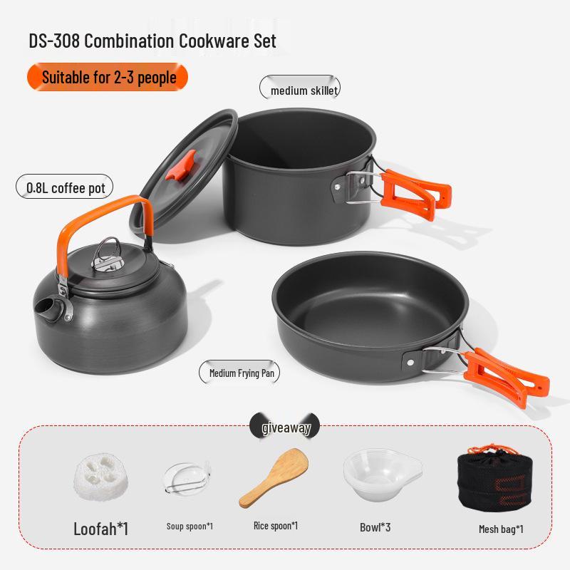 

Портативный набор походной посуды для 2-3 человек - Включает посуду, чайник и кухонные принадлежности (DS-308) оранжевый