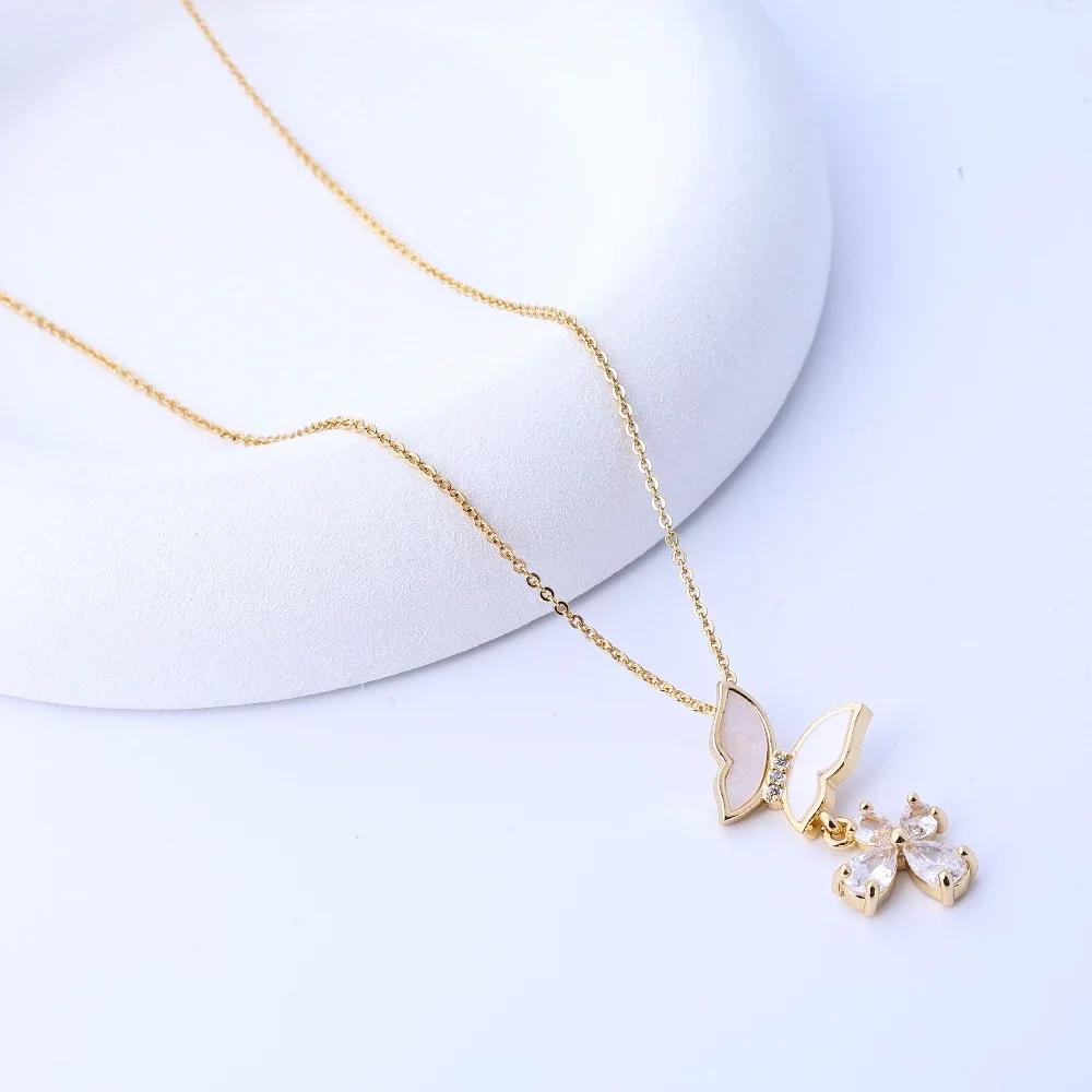 Small niche design tassel butterfly necklace for women, with a light luxury and versatile design, made of mother of pearl zircon