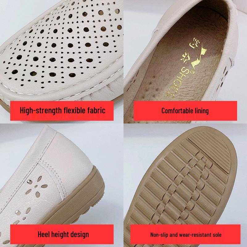 Summer Soft Sole Non-Slip Shoes for Middle-aged & Elderly Women, Korean Style Breathable Hollow Design.
