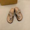 Thick Soled, Slipper, Summer, Outerwear, Toe Clip, Flat Strap, Adjustable, Square Buckle, Thick Soled Slipper, Flip Flops