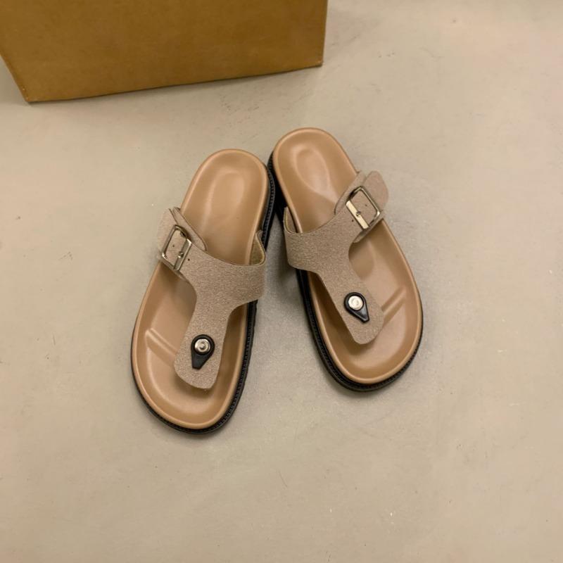 Thick Soled, Slipper, Summer, Outerwear, Toe Clip, Flat Strap, Adjustable, Square Buckle, Thick Soled Slipper, Flip Flops