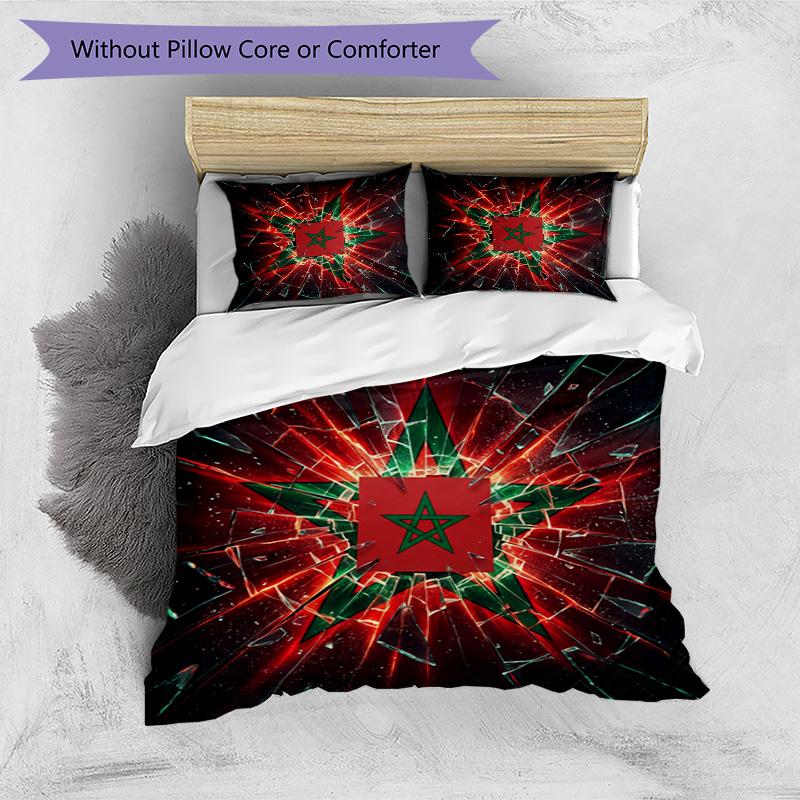 Ensemble de literie imprimé Football Maroc 3 pièces Ensemble de couvre-lit douillet respirant comme cadeau de pendaison de crémaillère / de vacances